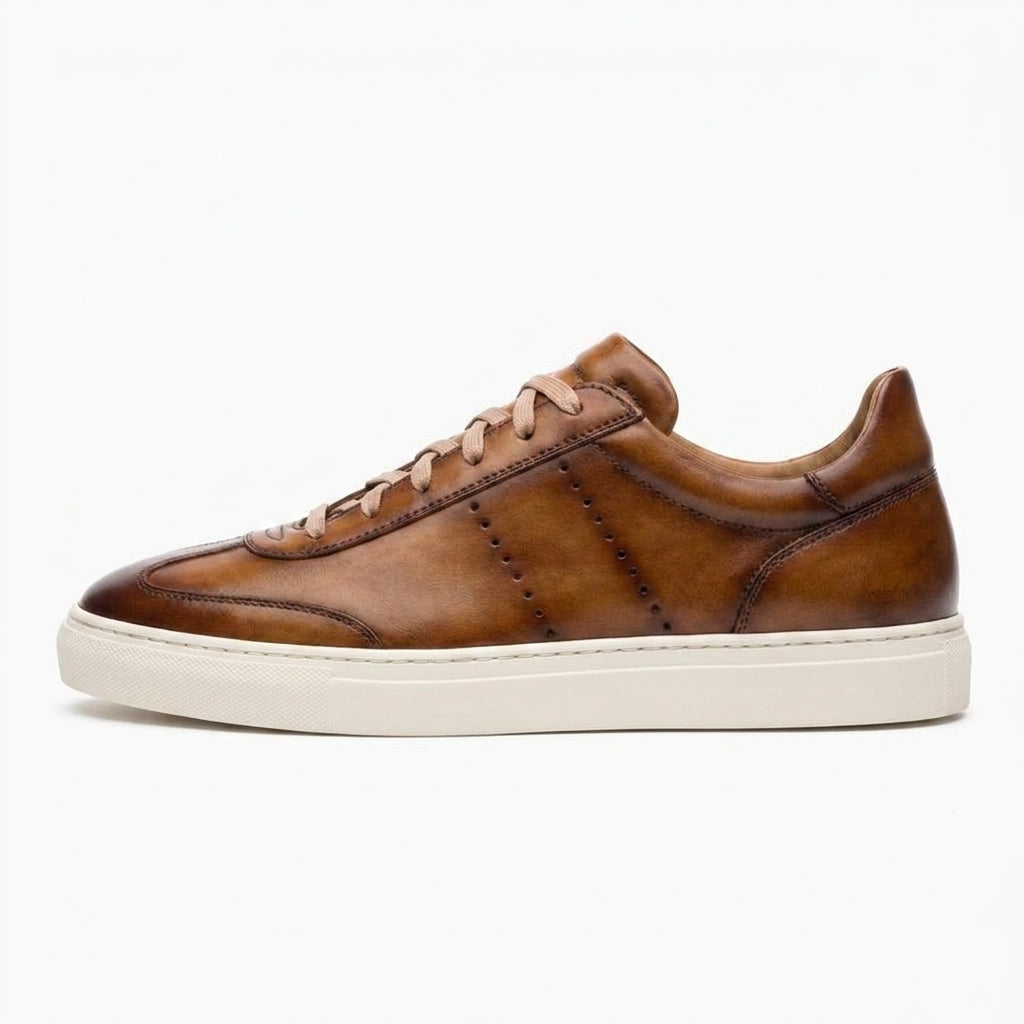 Height Increasing Tan Leather Navua Lace Up Sneakers