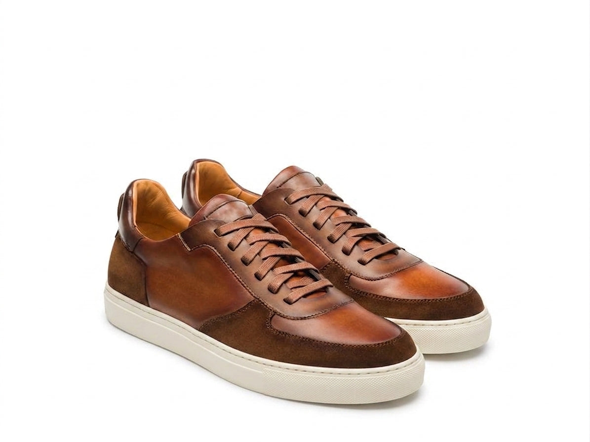 Height Increasing Tan Suede and Leather Nasinu Lace Up Sneakers
