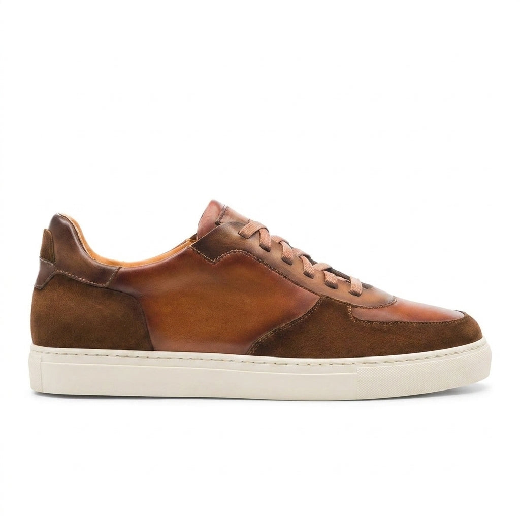 Height Increasing Tan Suede and Leather Nasinu Lace Up Sneakers