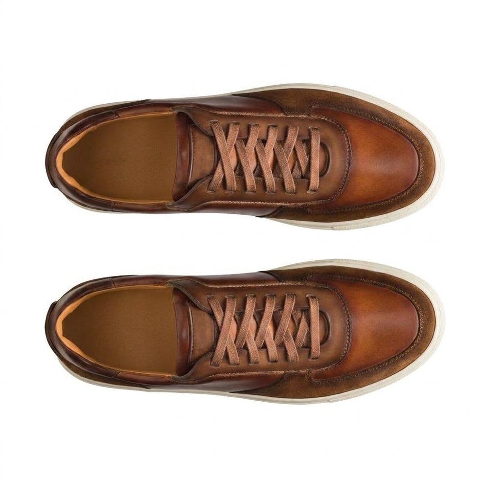 Height Increasing Tan Suede and Leather Nasinu Lace Up Sneakers