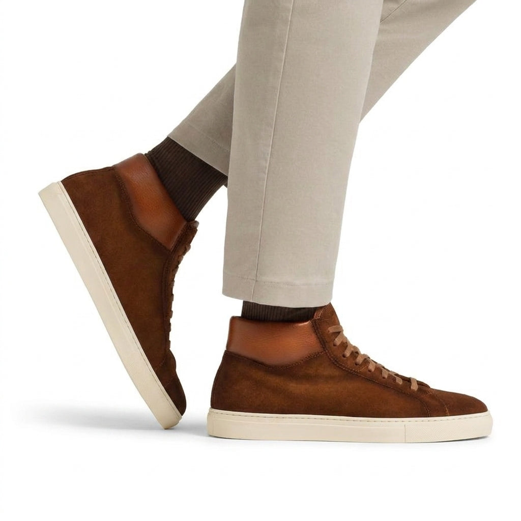 Height Increasing Tan Suede Nadelei High Top Sneaker Boots