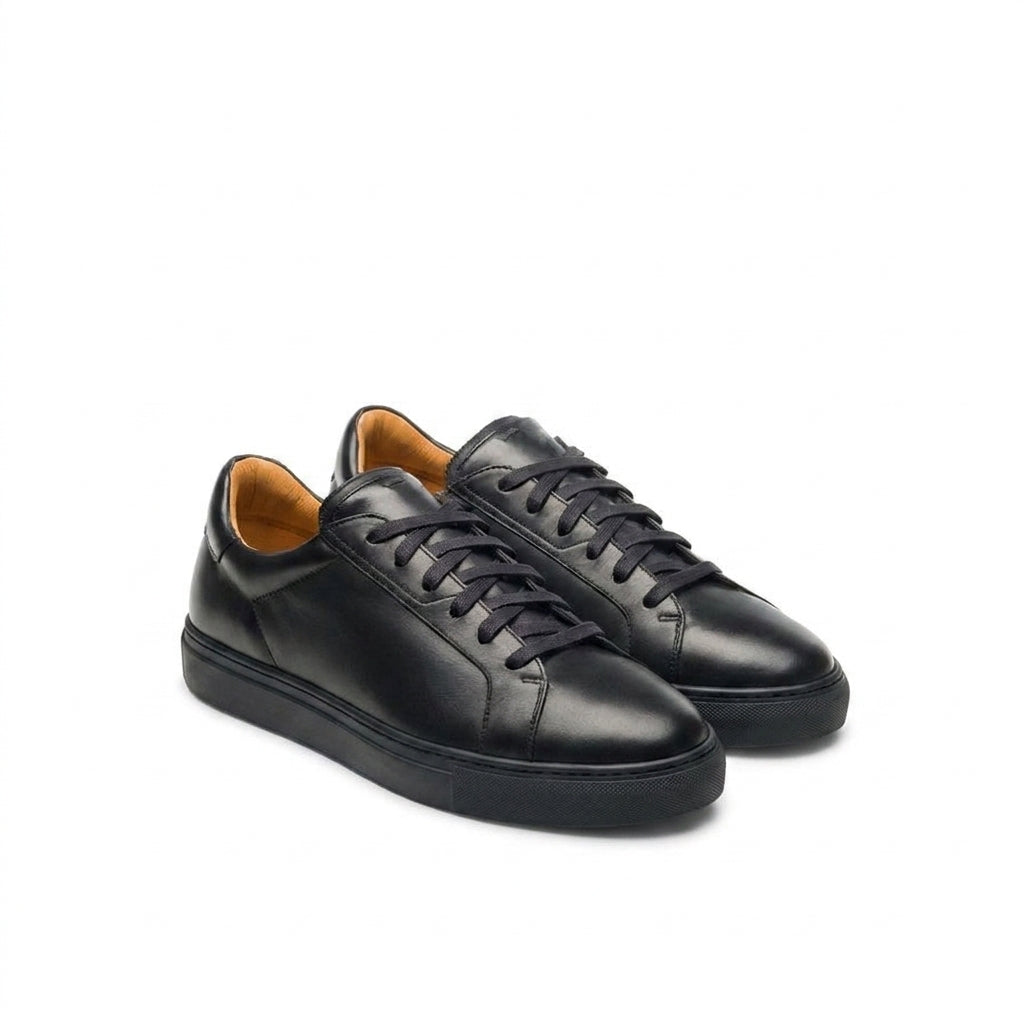 Black Italian Leather Ferena Lace Up Sneakers - AW22