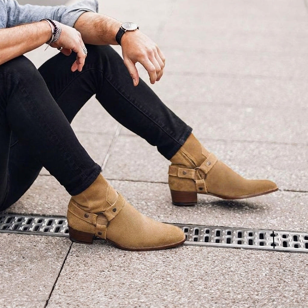 Tan Suede Wanton Slip On Harness Chelsea Boots