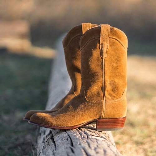 Artisian Made Tan Italian Italian Italian Suede Remington Slip On Zipper Western Cowboy Boots - GOODYEAR WELTED FIDDLE BACK VIOLIN SOLE