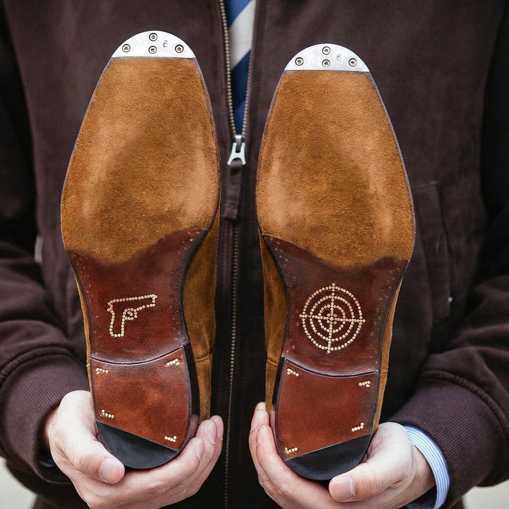 Artisian Made Tan Italian Italian Italian Suede Remington Slip On Zipper Western Cowboy Boots - GOODYEAR WELTED FIDDLE BACK VIOLIN SOLE