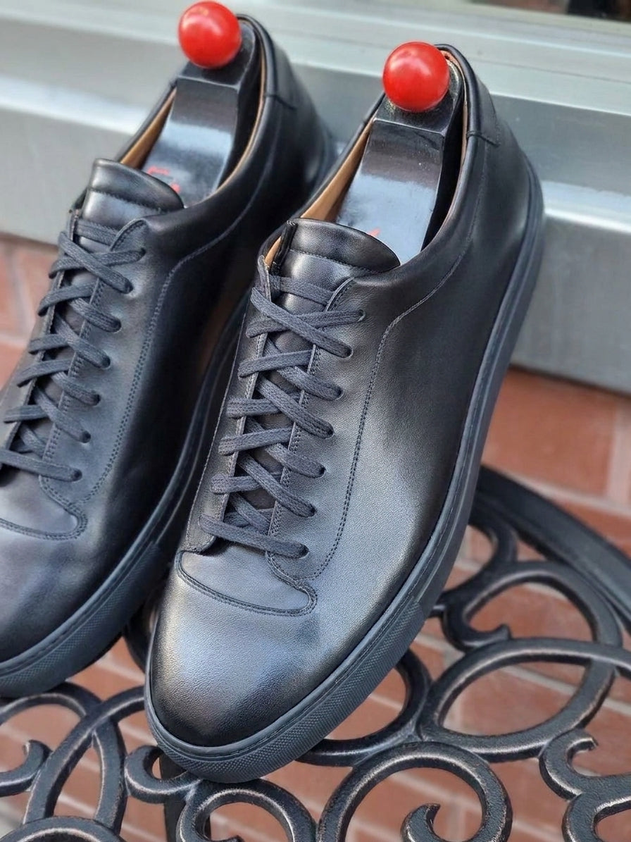 Height Increasing Black Leather Fairfax Lace Up Sneakers - AW22