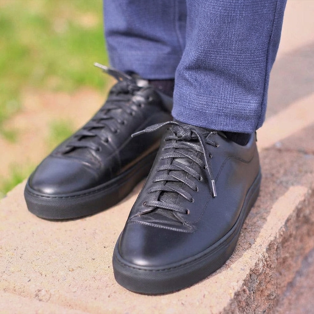 Height Increasing Black Leather Fairfax Lace Up Sneakers - AW22