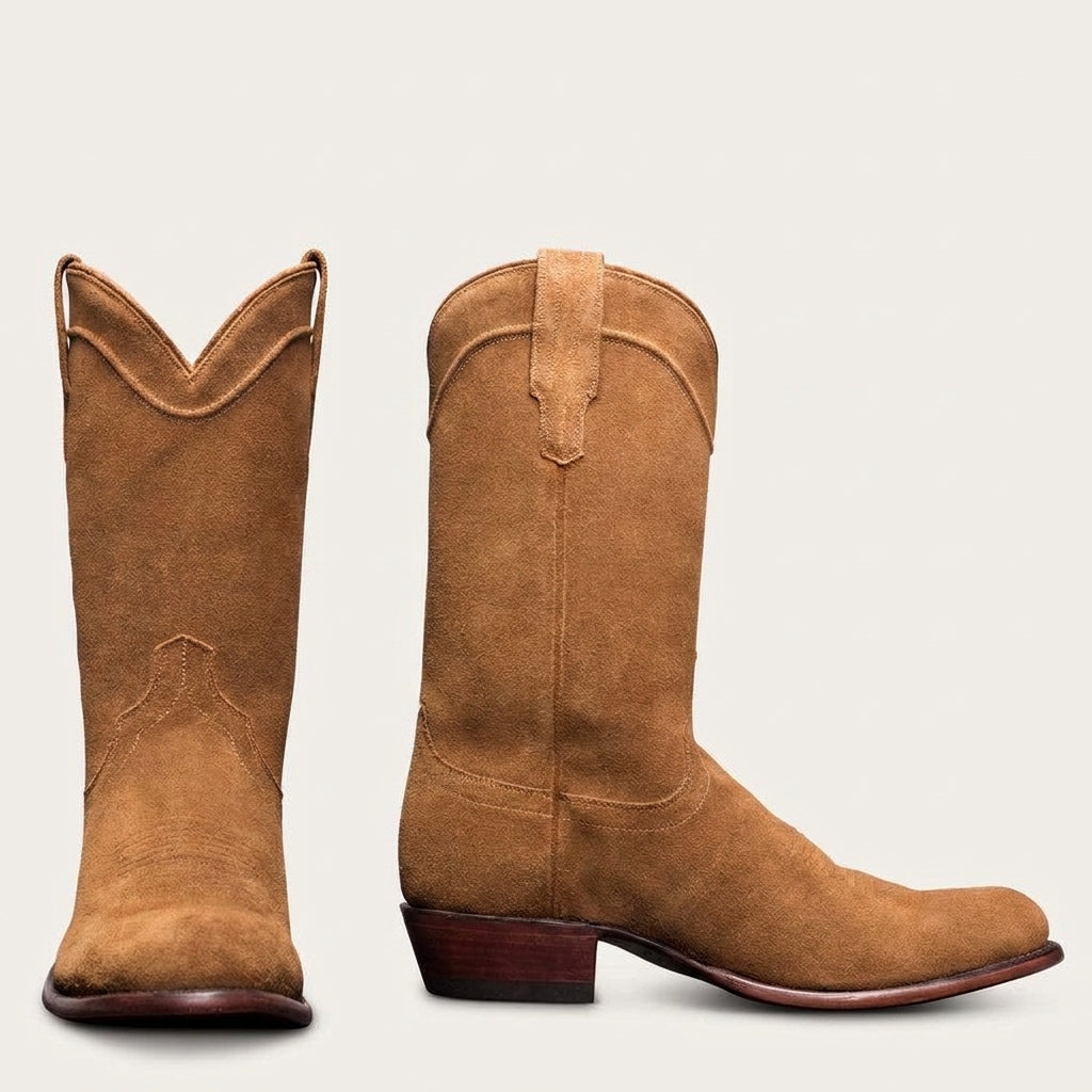Luxury Edition - Artisian Made Height Increasing Tan Italian Italian Italian Suede Remington Slip On Zipper Western Cowboy Boots - GOODYEAR WELTED FIDDLE BACK VIOLIN SOLE