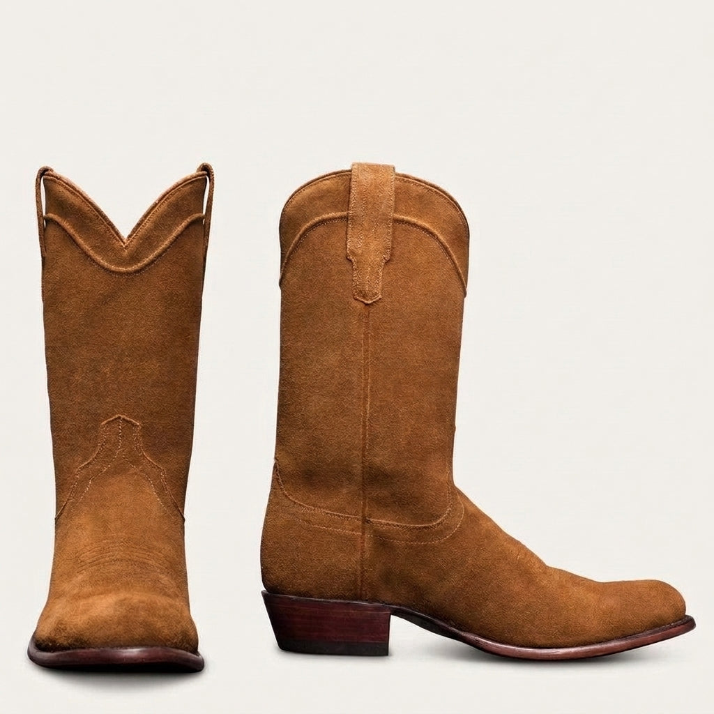 Luxury Edition - Artisian Made Height Increasing Tan Italian Italian Italian Suede Remington Slip On Zipper Western Cowboy Boots - GOODYEAR WELTED FIDDLE BACK VIOLIN SOLE