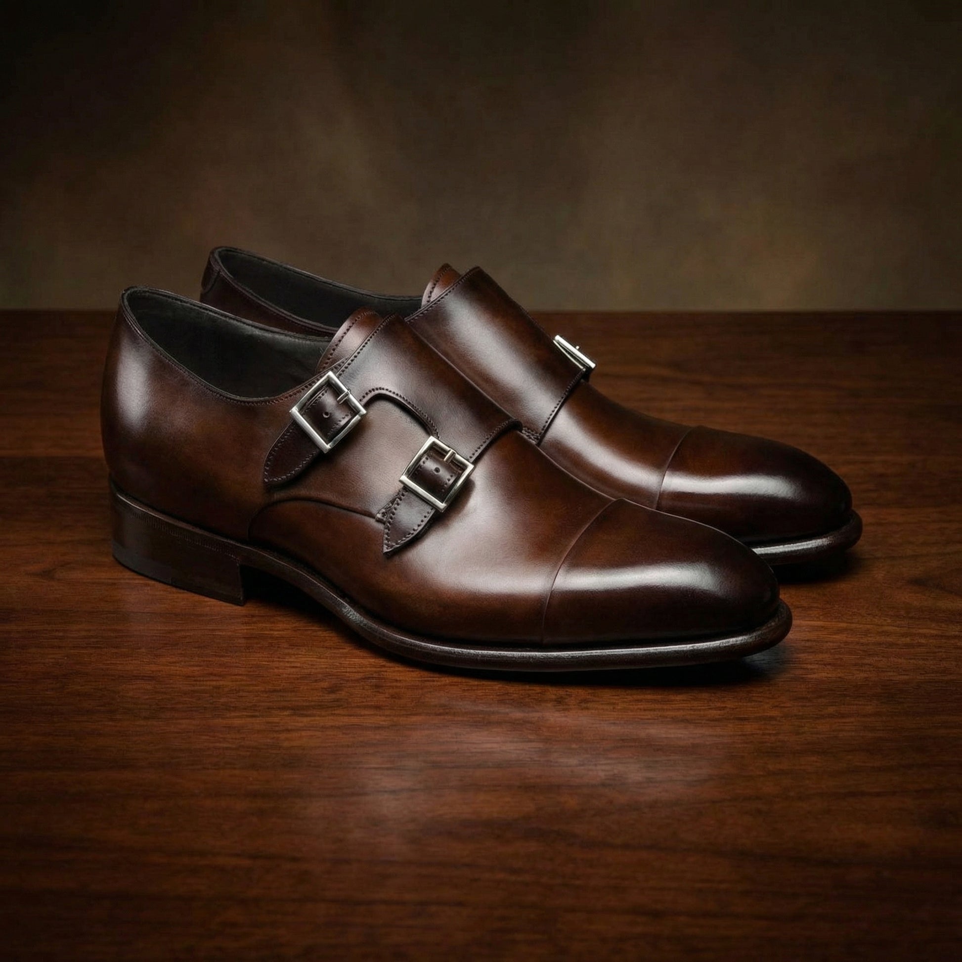 Height Increasing Brown Leather Castle Monk Straps