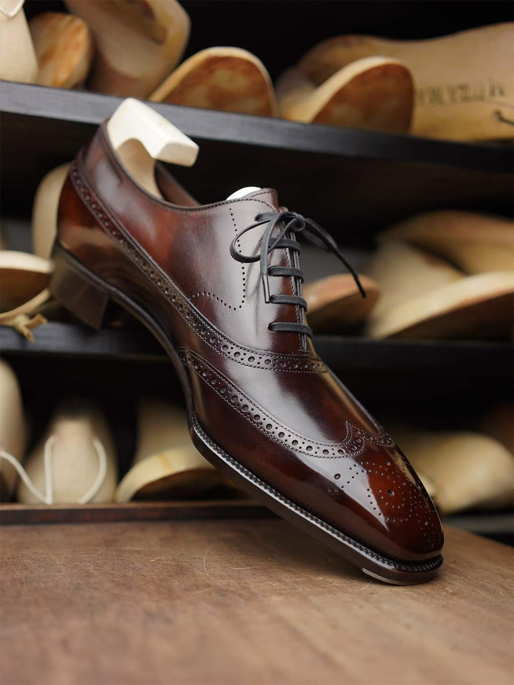 Burgundy Brown Leather Cedria Brogue Wingtip Oxfords 