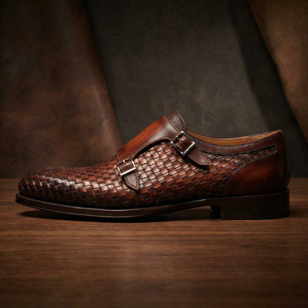 Brown Braided Leather Holloway Monk Straps