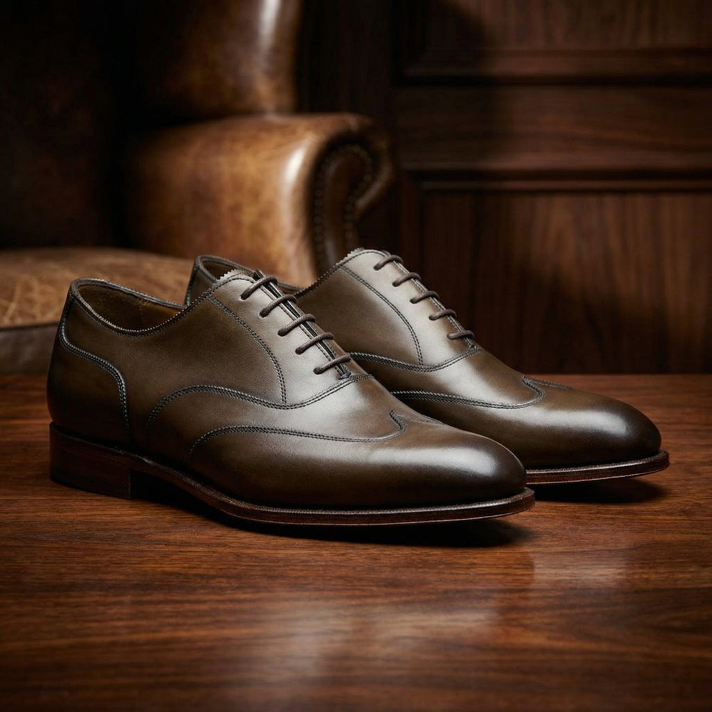 Height Increasing Olive Green Leather Gedling Brogue Oxfords