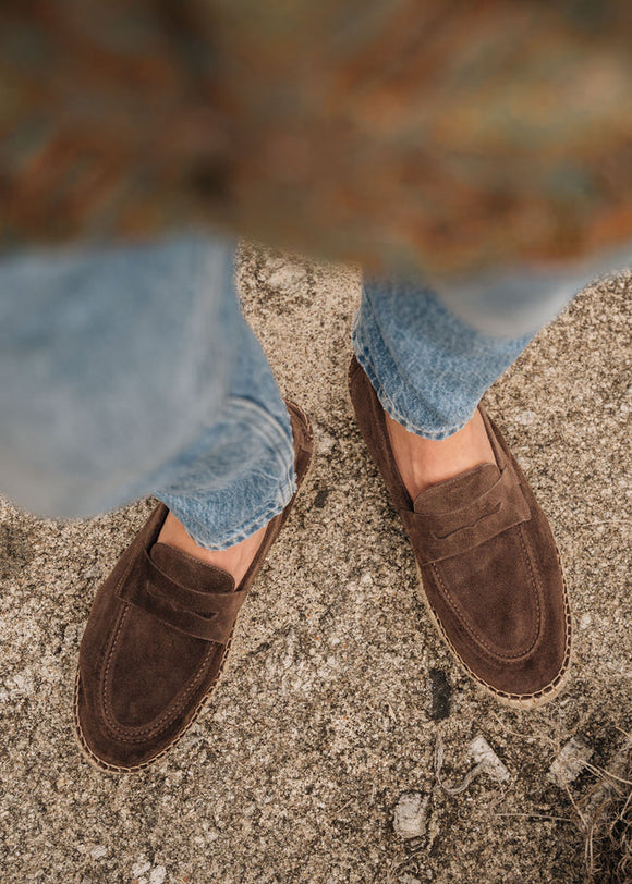 Brown Suede Celeste Calm Loafers with White Sole - Summer 2024 Collection