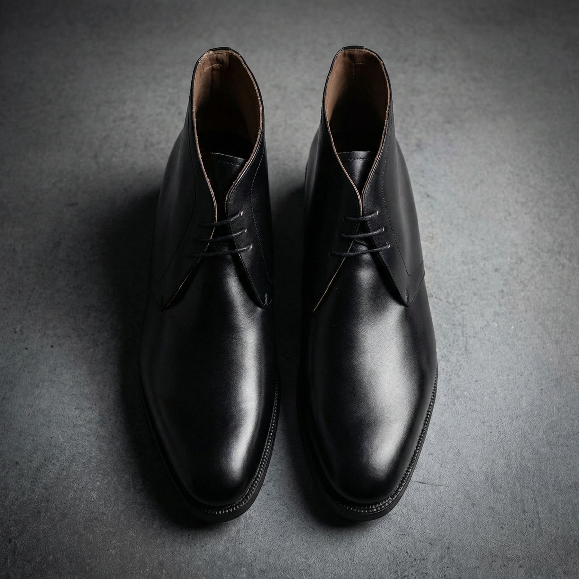 Height Increasing Black Leather Fylde Lace Up Chukka Boots