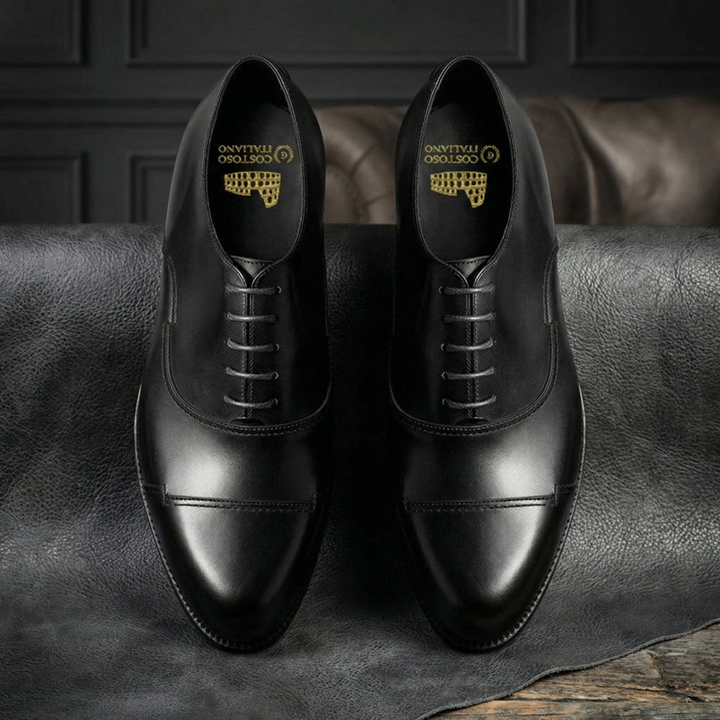 Black Leather Broxtowe Balmoral Oxfords: The Royale Collection