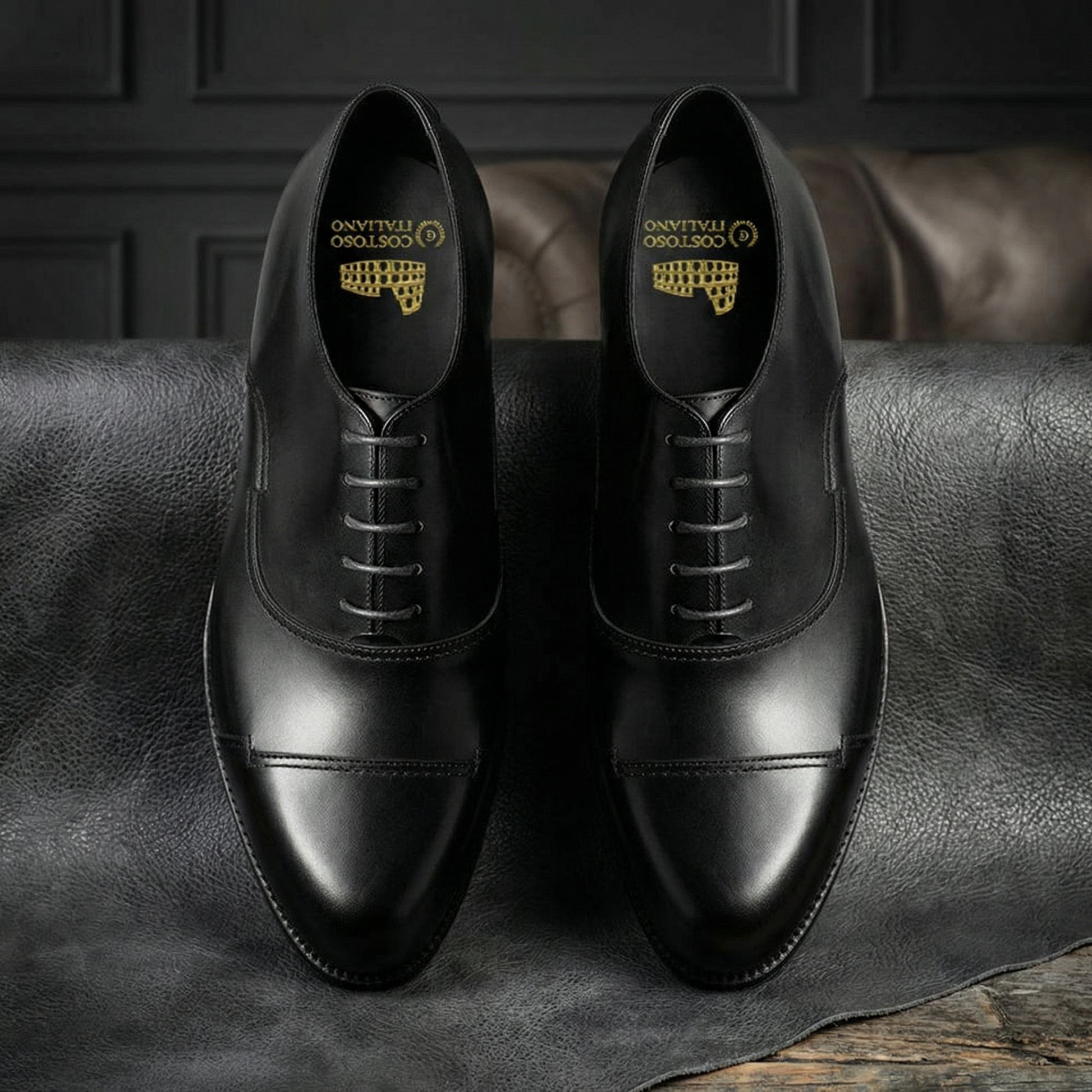 Black Leather Broxtowe Balmoral Oxfords: The Royale Collection