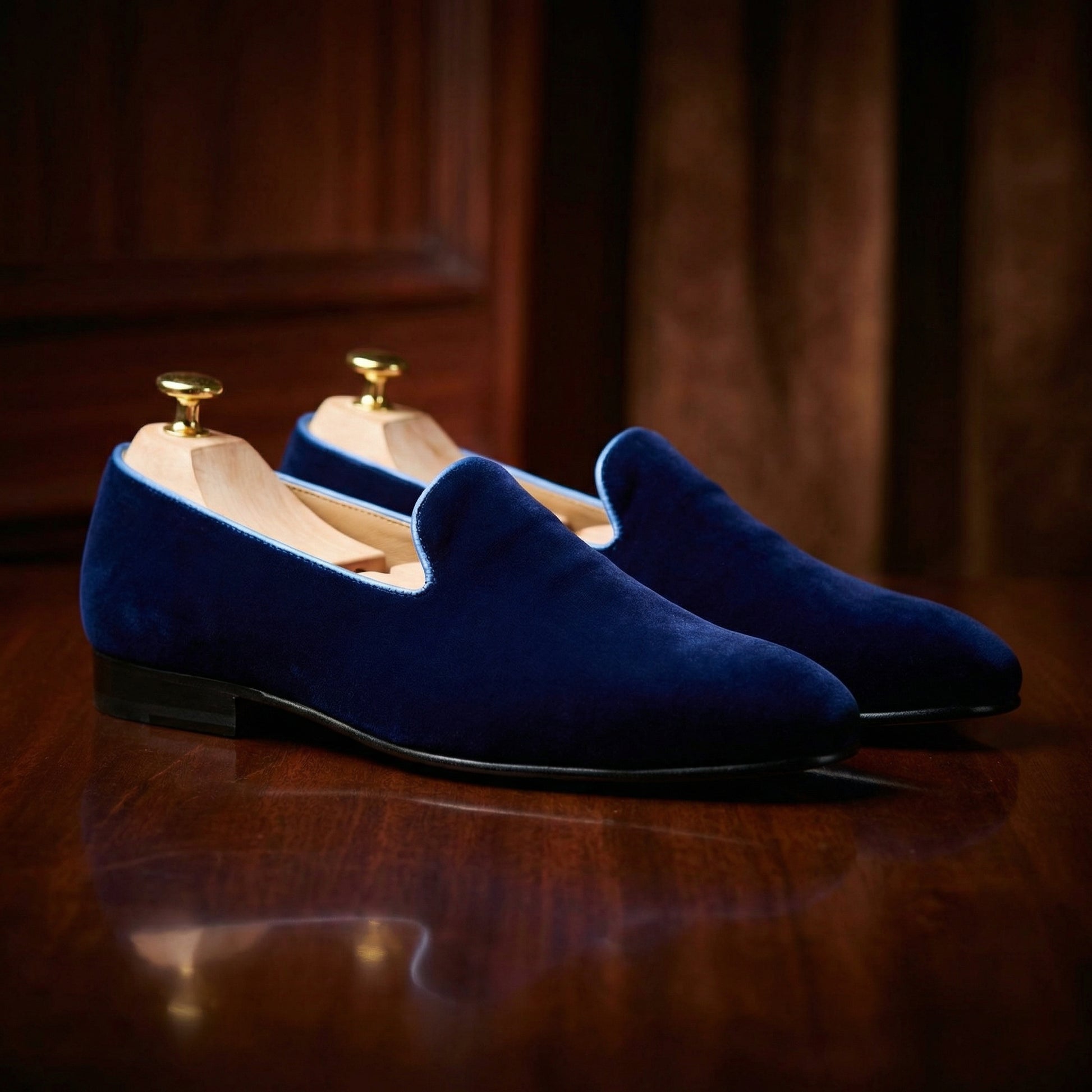 Blue Velvet Bear v/s Bull Embroidered Loafers