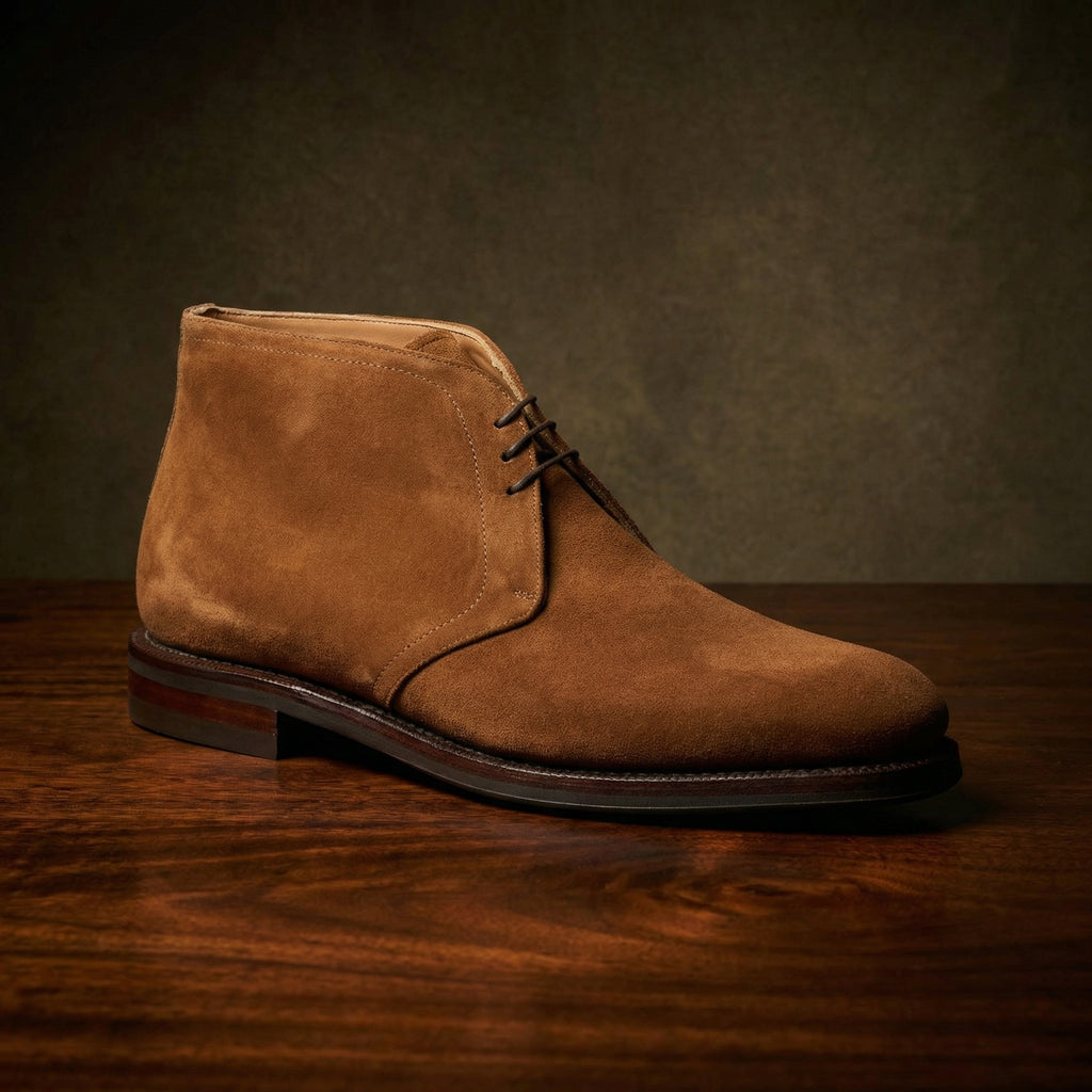 Height Increasing Tan Suede Epsom Lace Up Chukka Boots