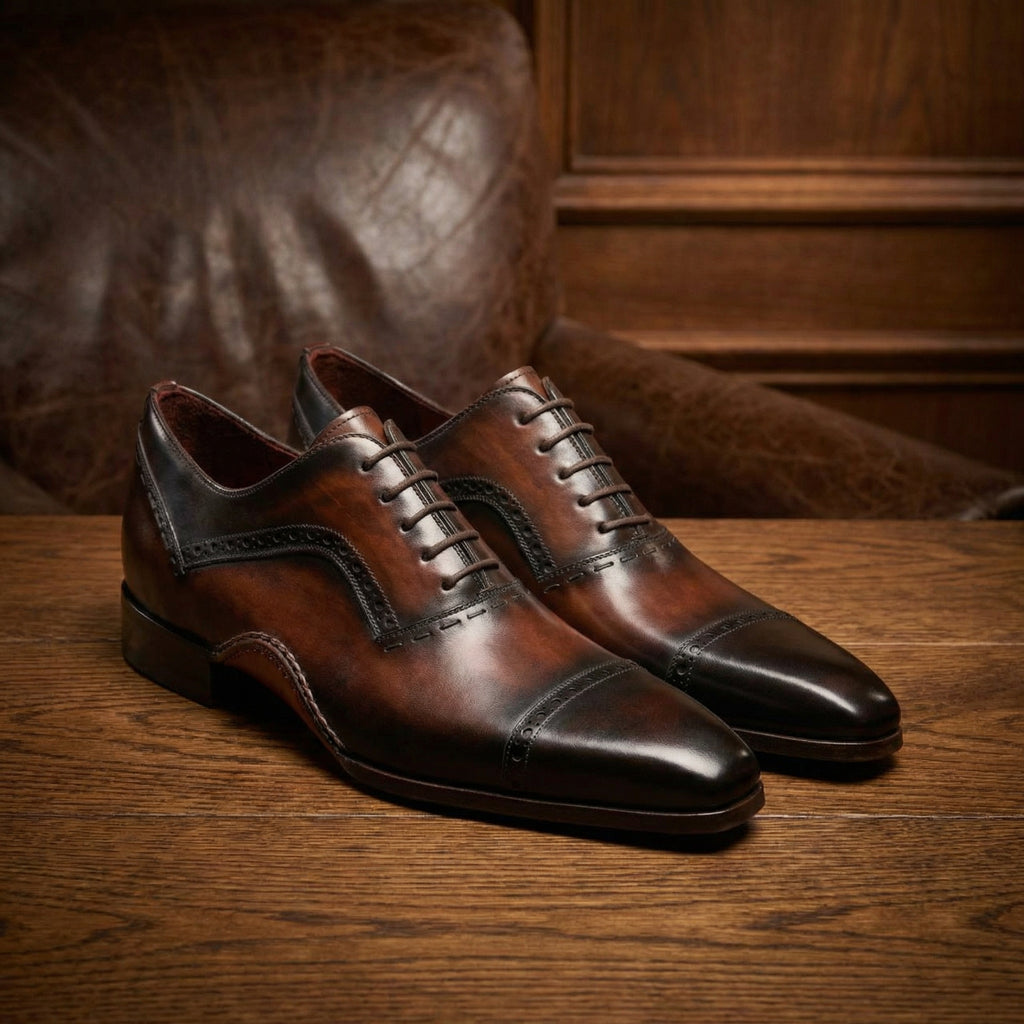 Height Increasing Brown Leather Bega Oxfords Shoes