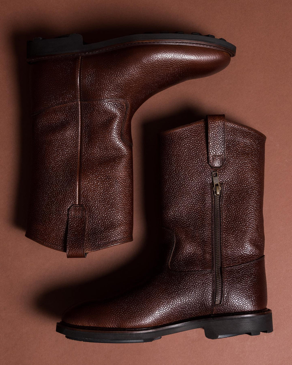 Luxury Edition - Artisian Made Brown Milled Italian Leather Ophira Zipper Long Boots - AW24