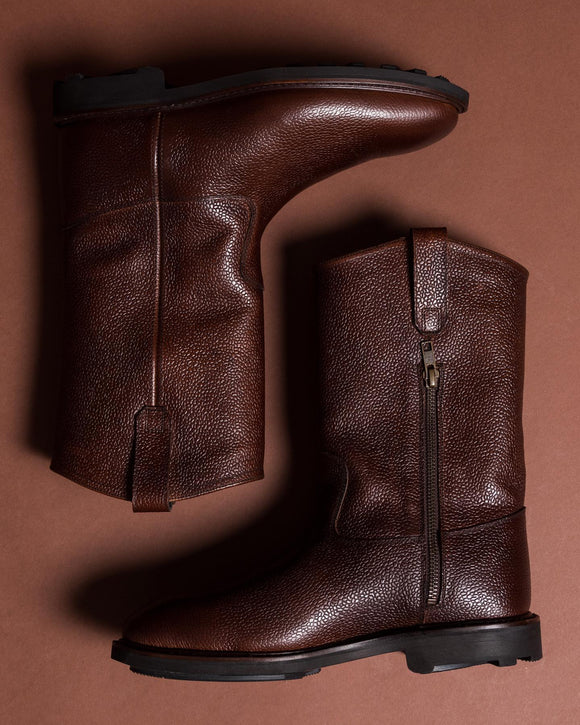 Brown Milled Leather Ophira Zipper Long Boots - AW24