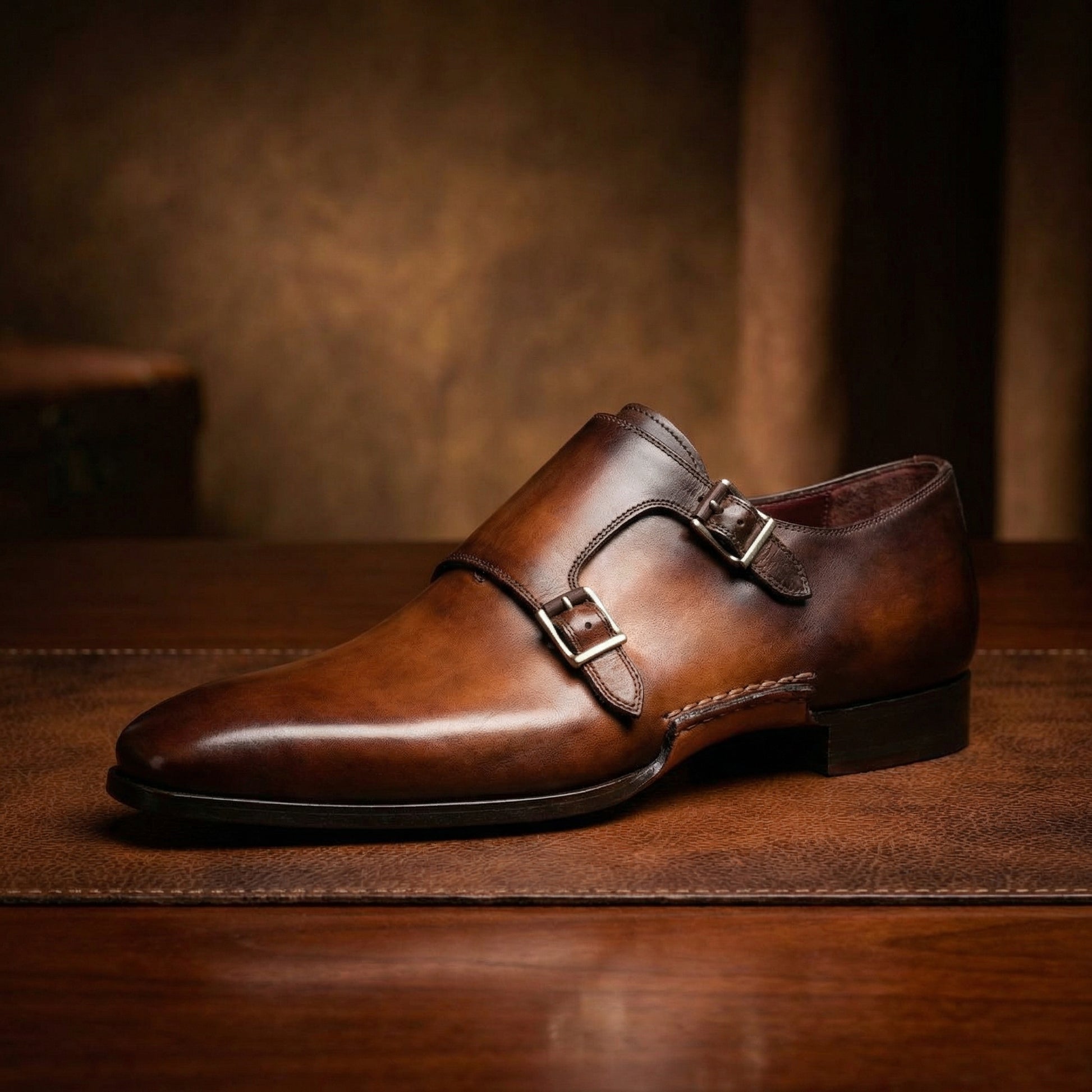 Tan & Brown Leather Ballina Monk Straps Shoes
