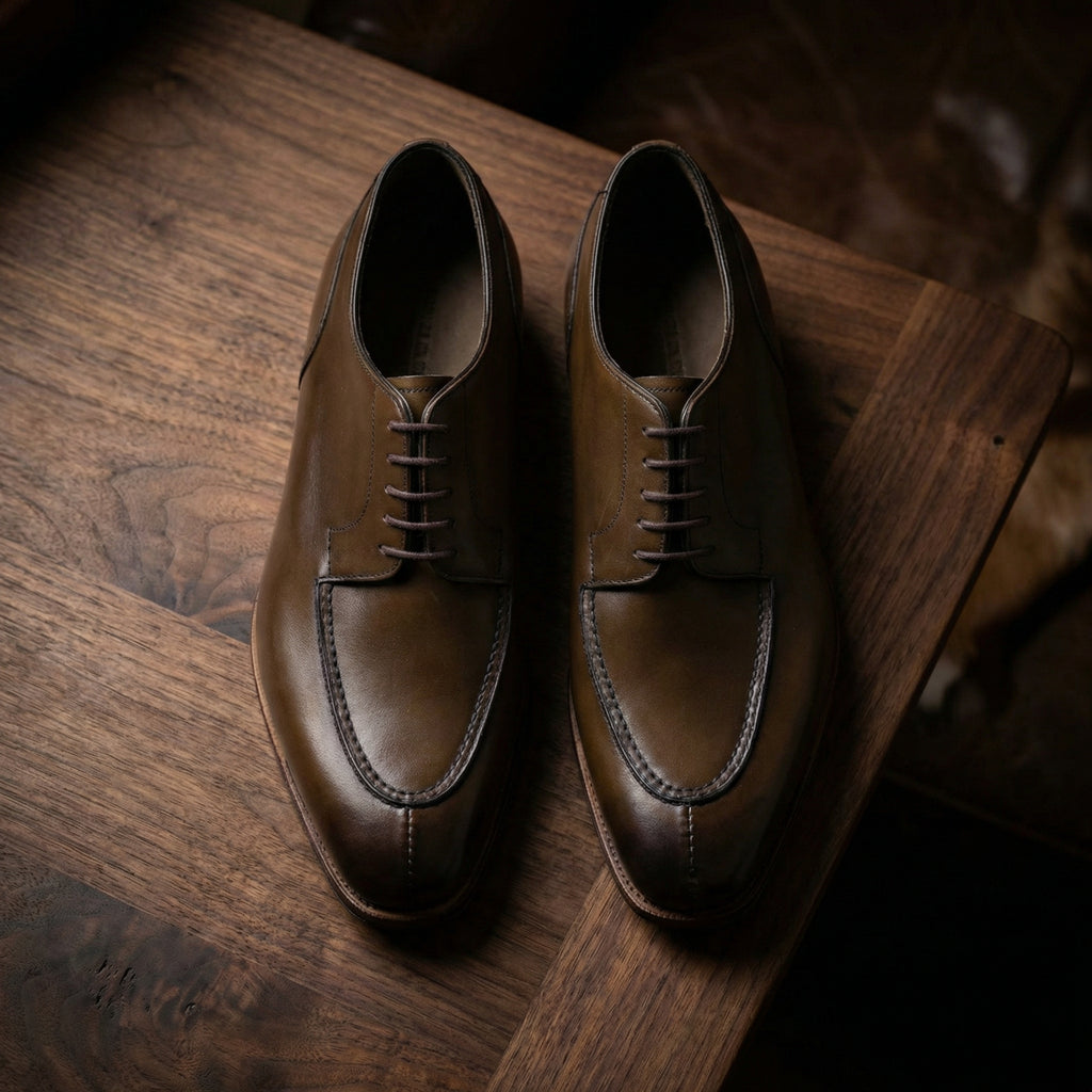 Height Increasing Olive Green Leather Hamlet Derby Shoes
