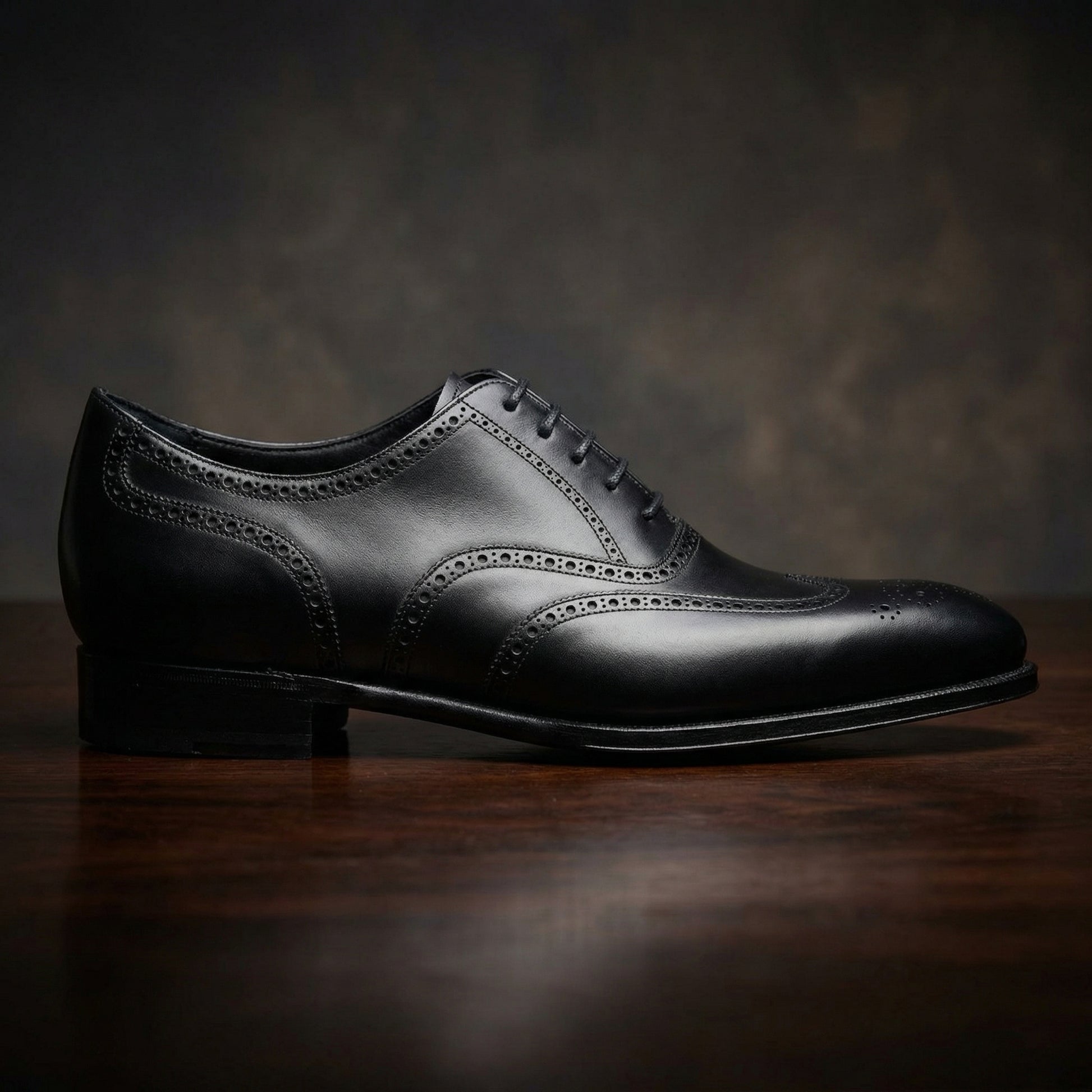 Height Increasing Black Leather Gedling Brogue Oxfords