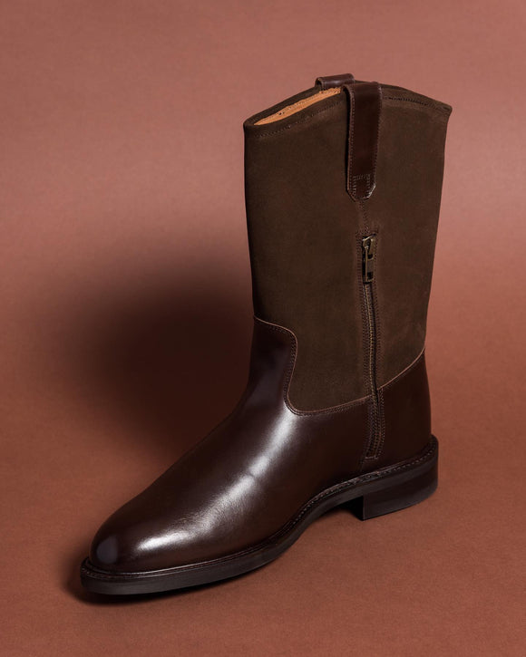 Brown Leather and Suede Priam Zipper Long High Boots - AW24
