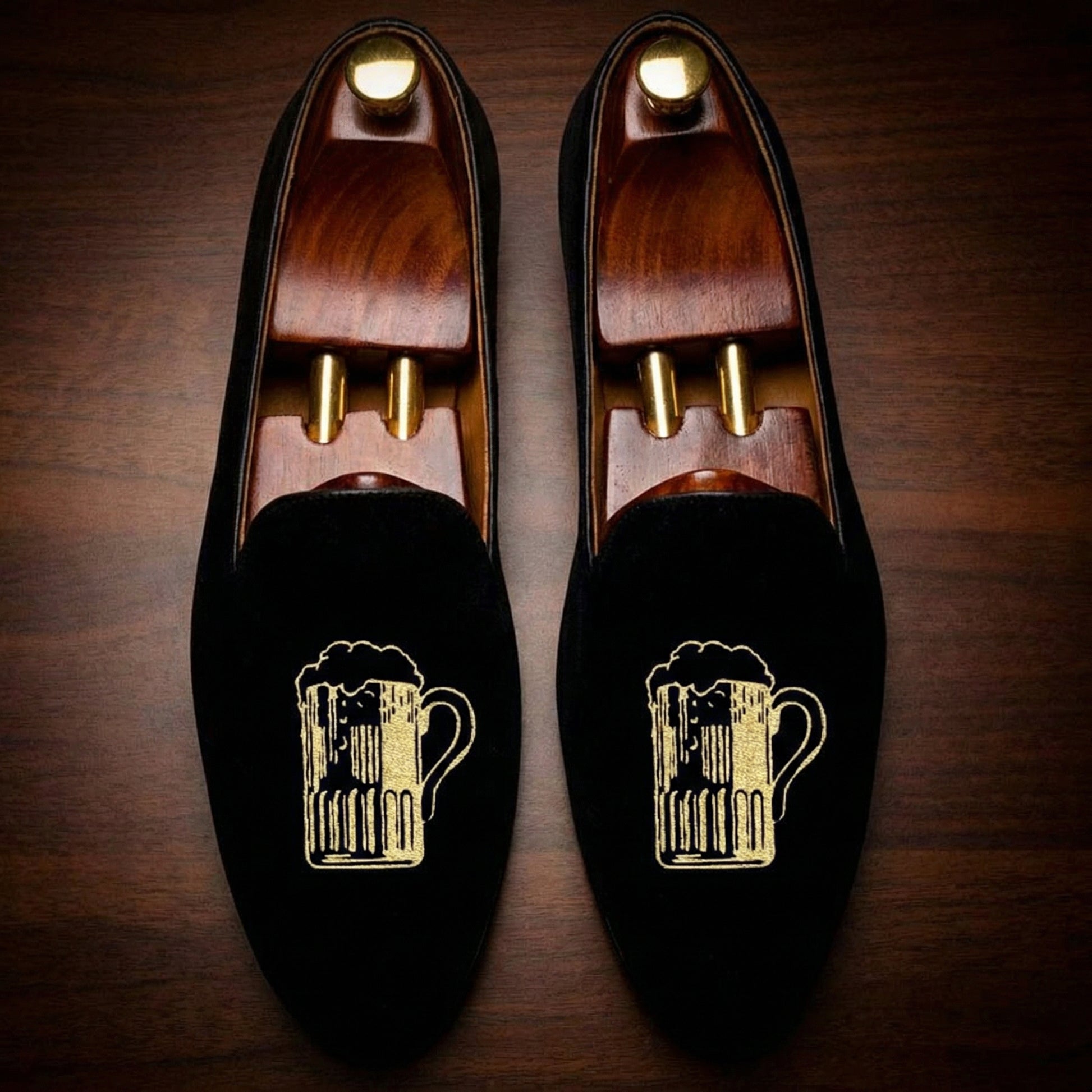 Blue Velvet Beers Embroidered Loafers