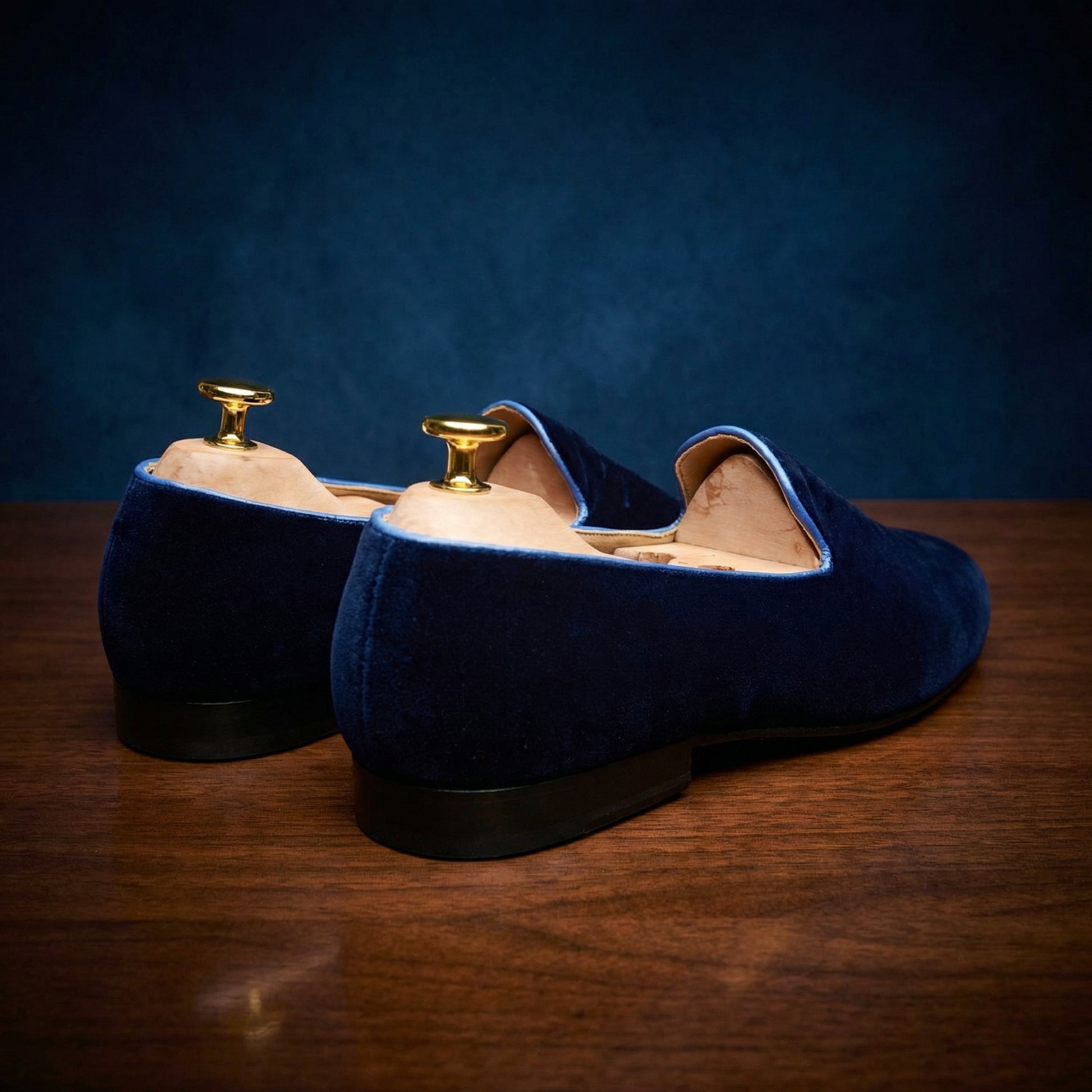 Blue Velvet Cavalry Embroidered Loafers