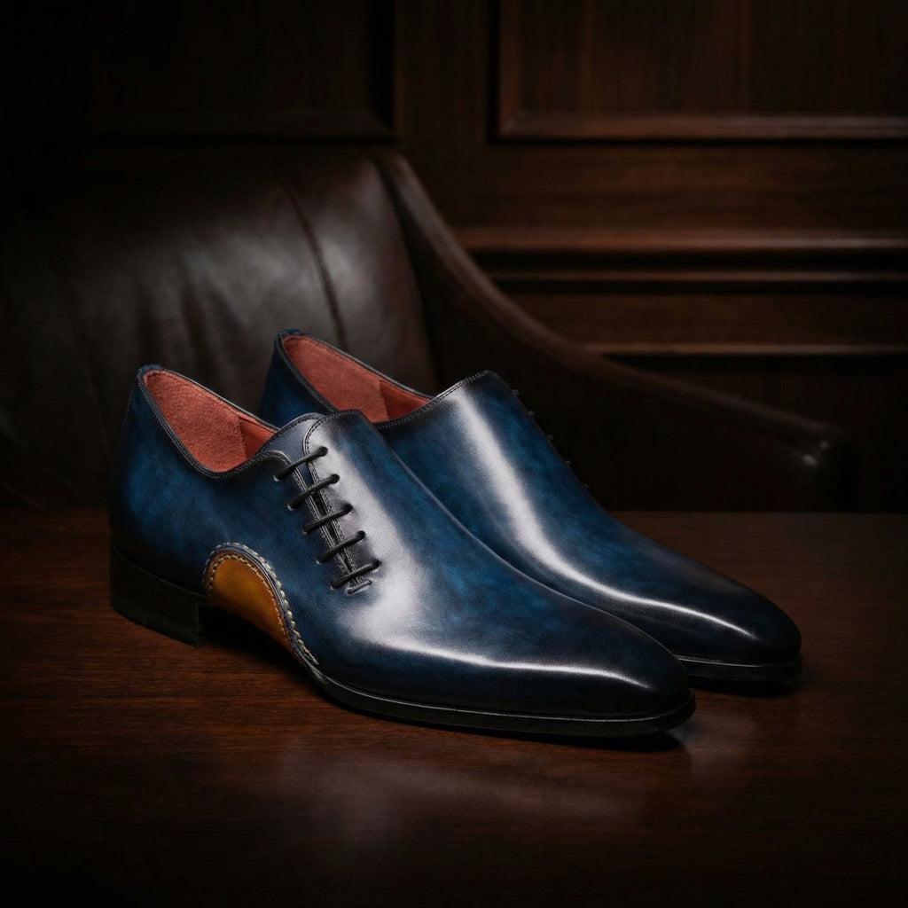 Height Increasing Navy Blue Leather Cobar Oxfords Shoes