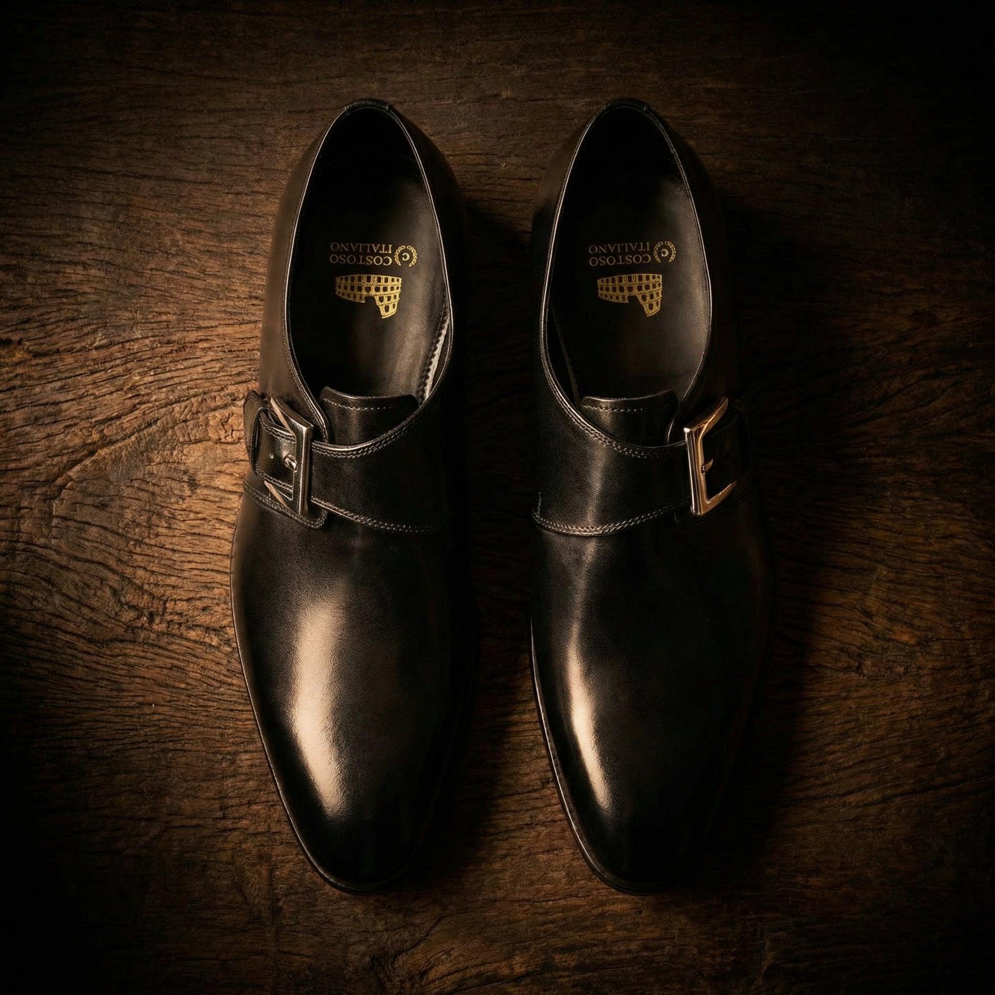 Height Increasing Black Leather Bromley Monk Straps