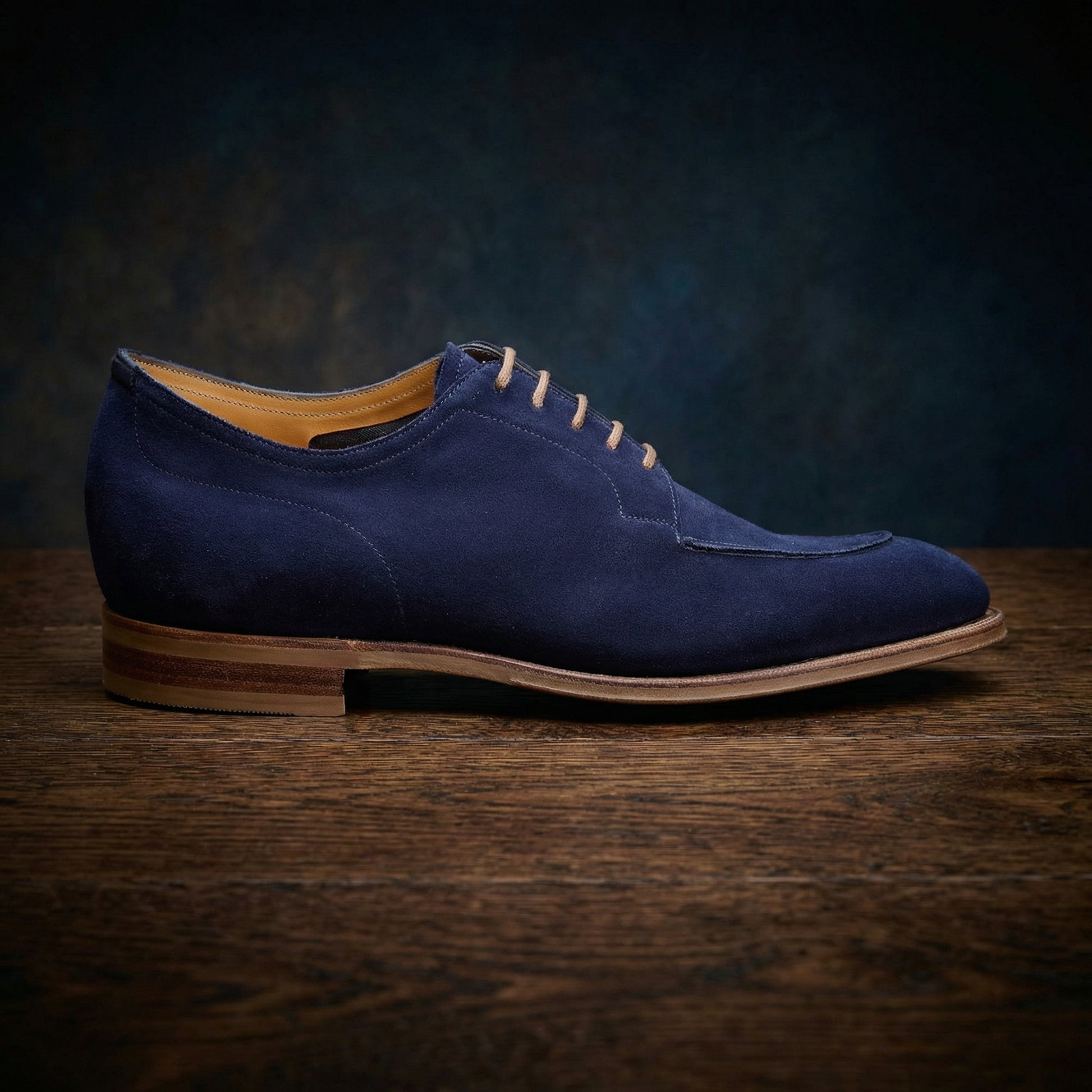 Height Increasing Navy Blue Suede Hamlet Derby Shoes