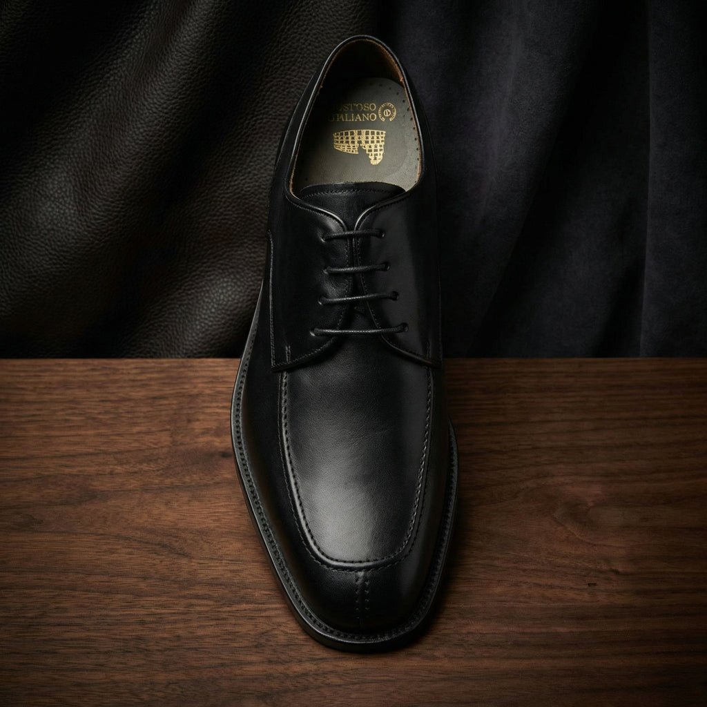Height Increasing Black Leather Chaplelds Derby Shoes