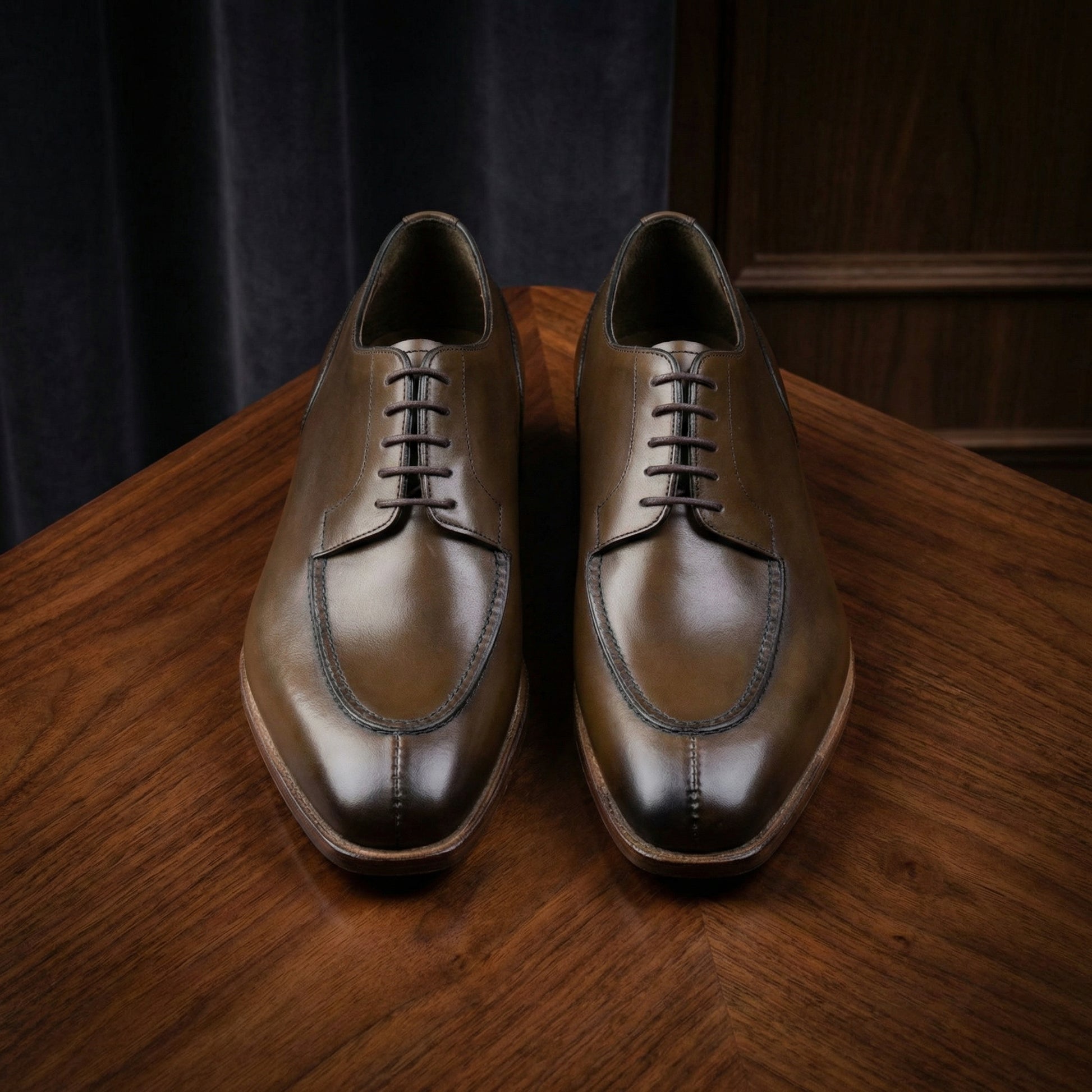 Olive Green Leather Hamlet Derby Shoes