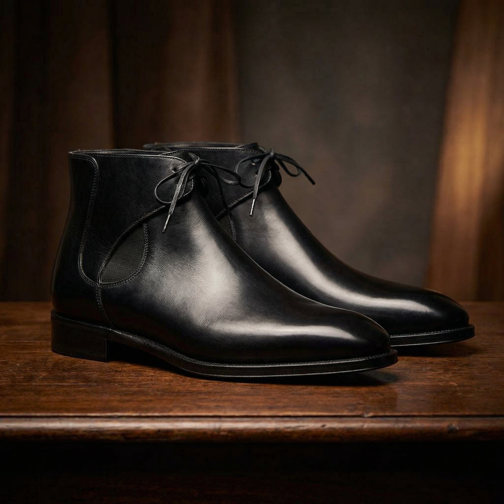 Black Leather Cowra Chelsea Boots