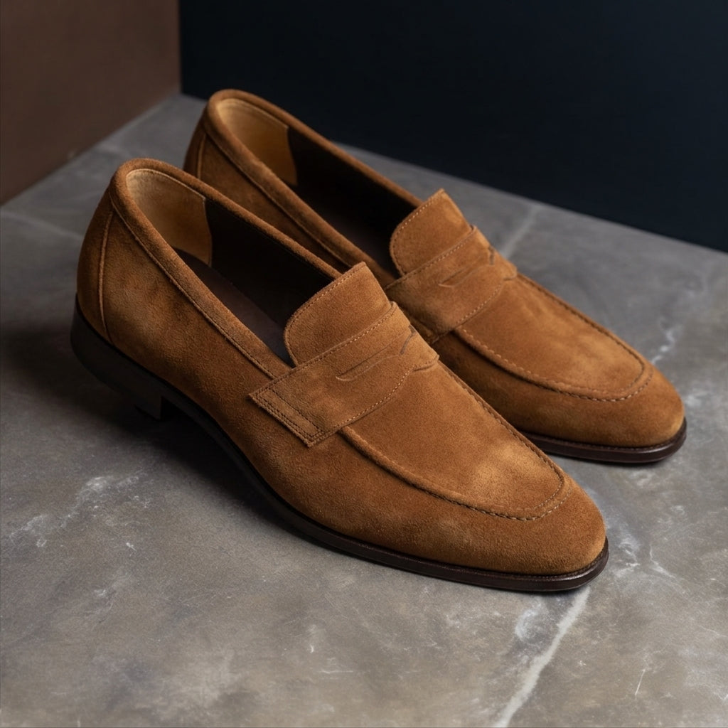 Tan Suede Academia Penny Loafers - SS23