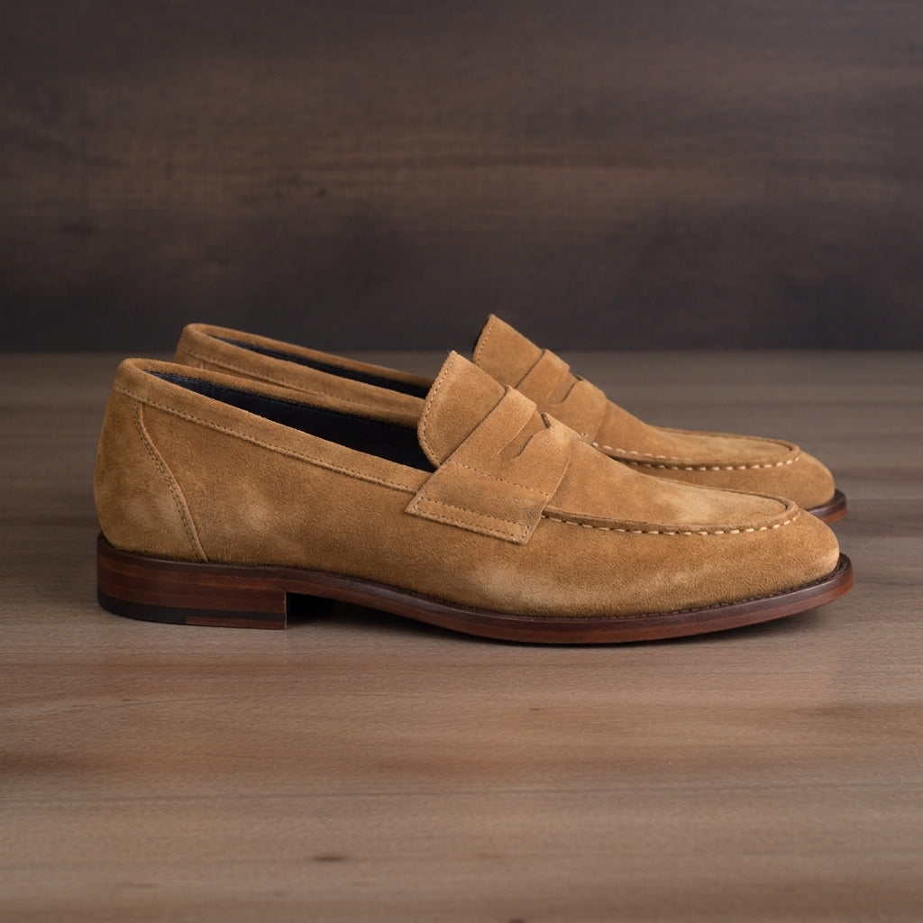 Artisian Made Tan Italian Suede Scholaris Penny Loafers - SS23