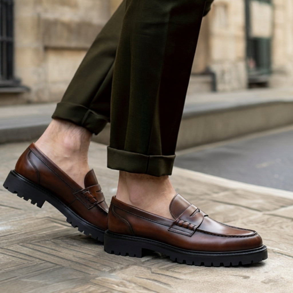 Brown Leather Prestige Penny Loafers with Chunky Sole - SS23  Casual Shoes Collection