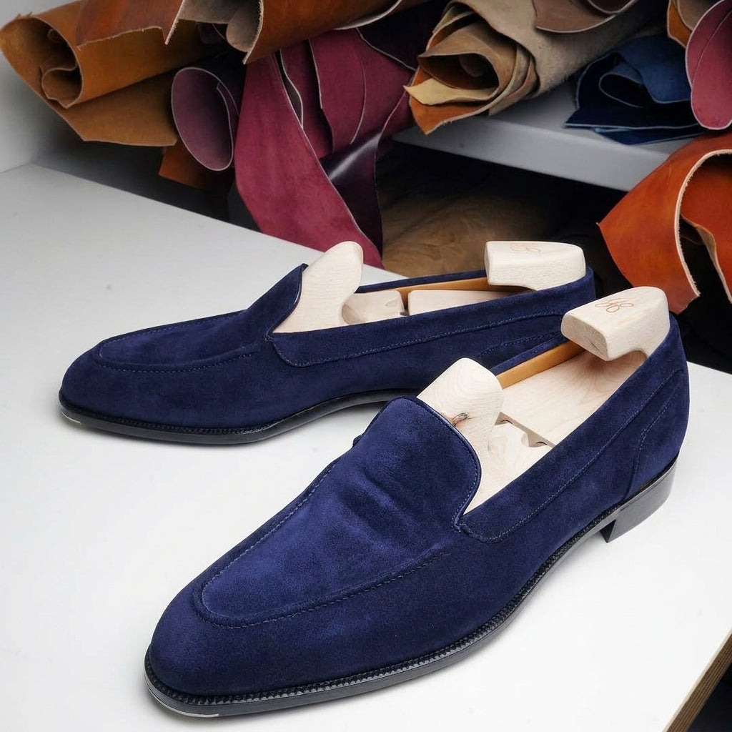Navy Blue Suede Lucian Loafers - Formal Shoes