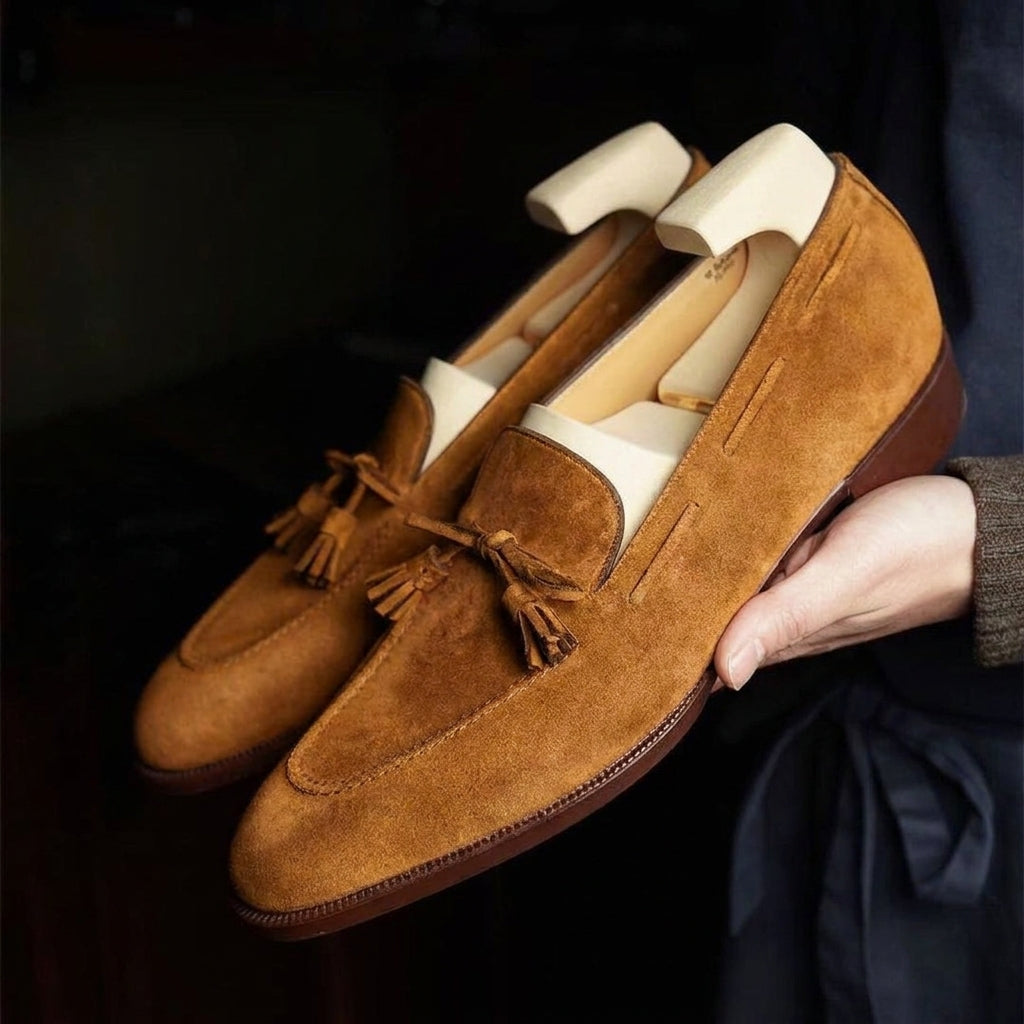 Tan Suede Amara Tassel Loafers - Formal Shoes - SS23
