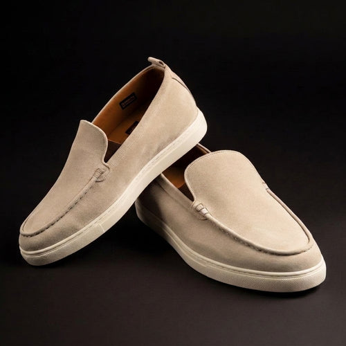 Luxury Edition - Artisian Made Biege Italian Suede Magnus Slip On Sneakers