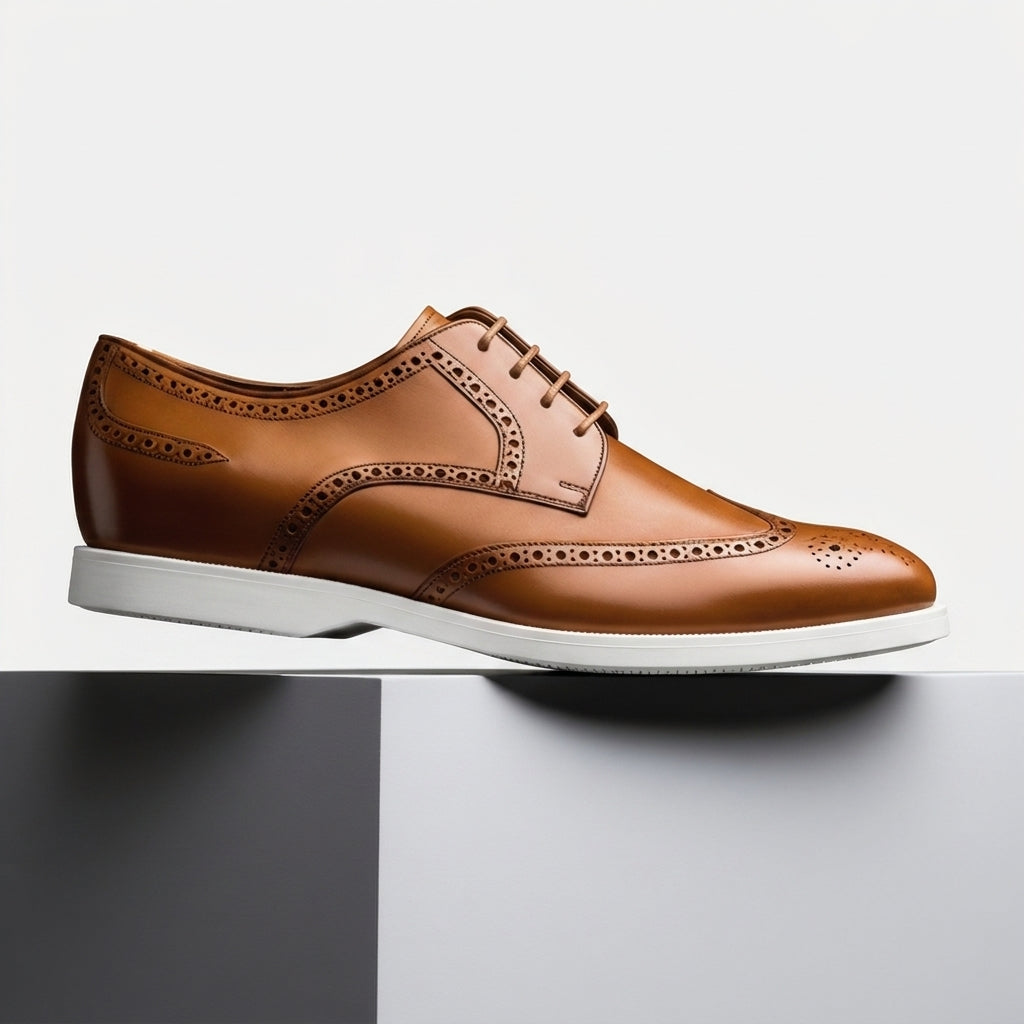 Tan Leather Lorelei Lace Up Brogue Derby Shoes with White Sole - Summer 2024 Collection