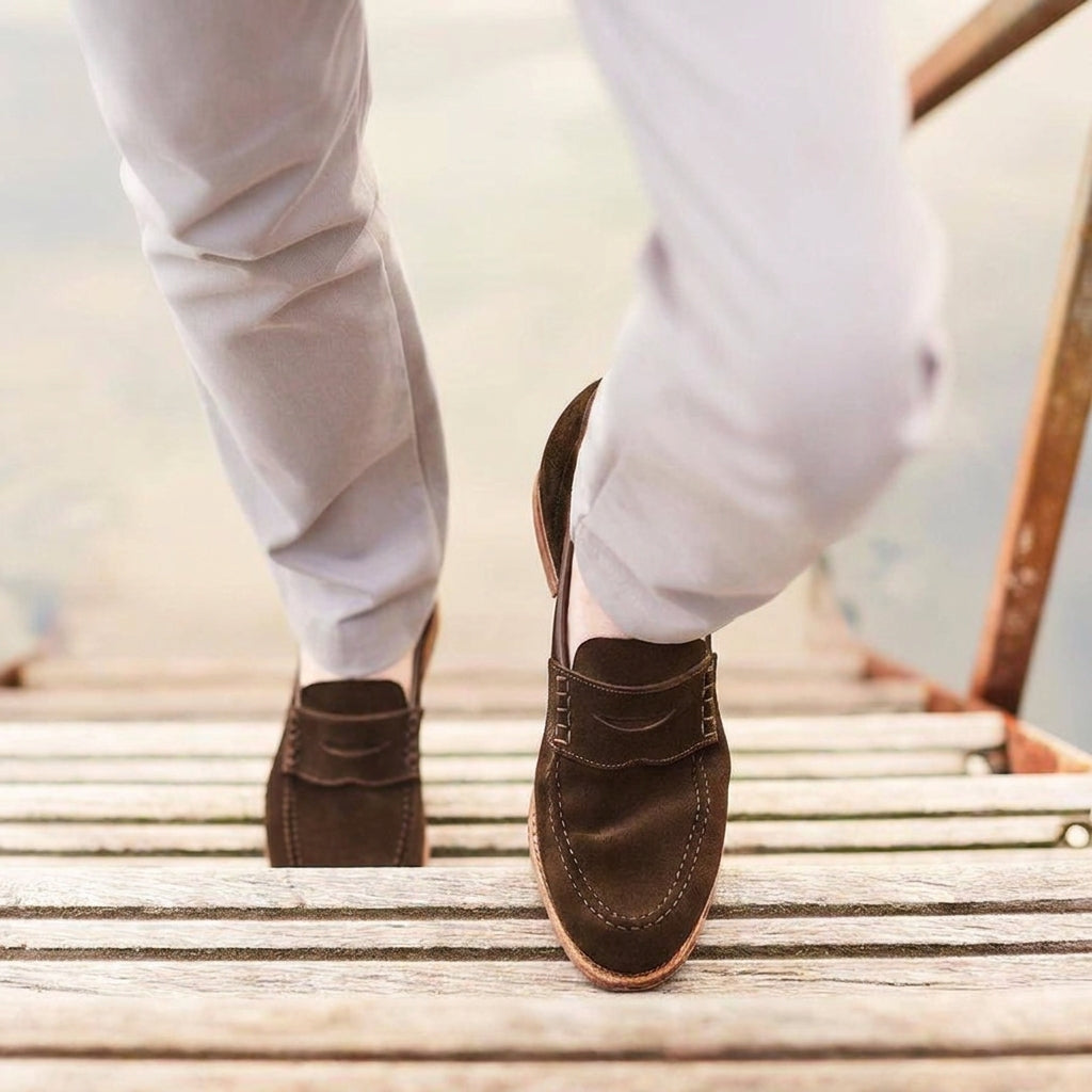 Brown Suede Calliope Penny Loafers - SS23