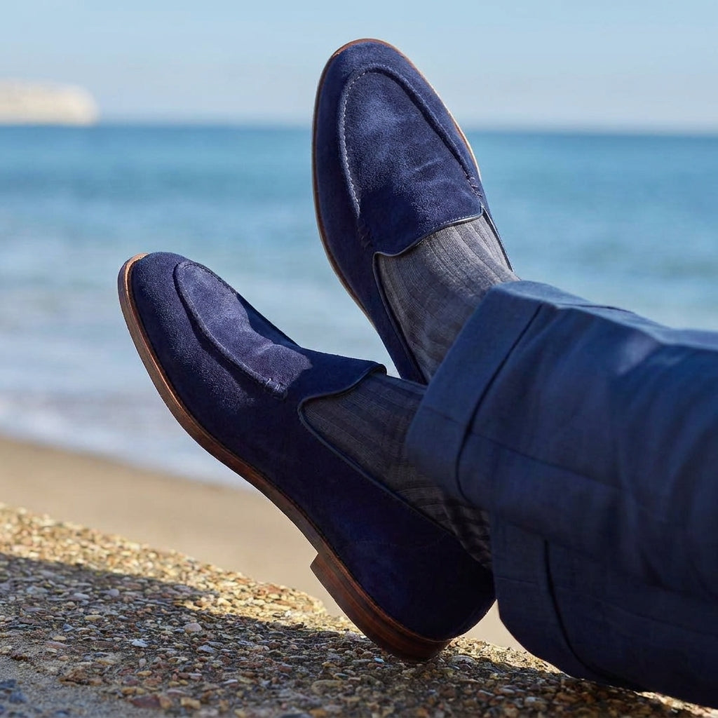 Navy Blue Suede Zephyr Loafers - SS23