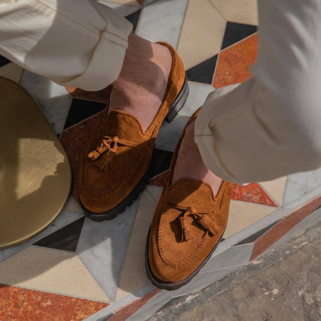 Brown Suede Daphne Chunky Tassel Loafers with Track Sole - SS23
