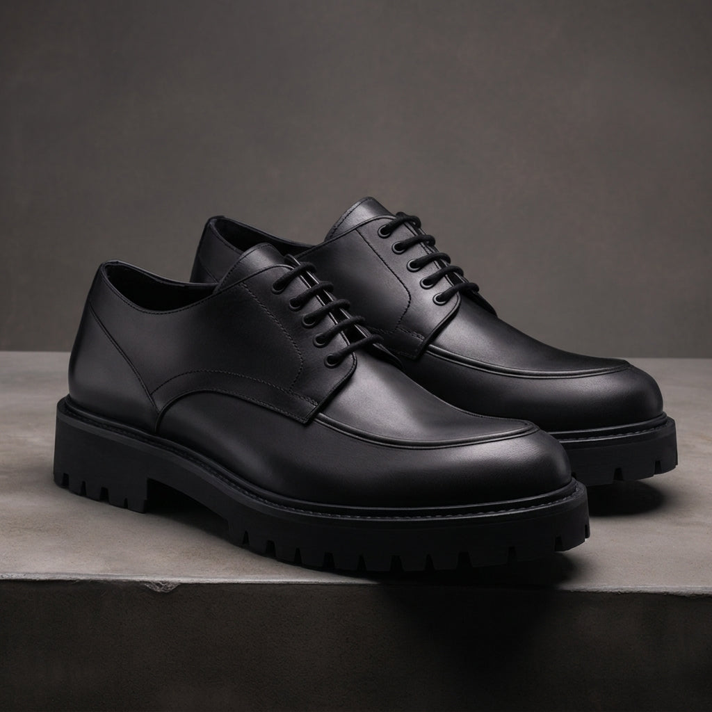 Black Leather Orion Chunky Derby Shoes - SS23