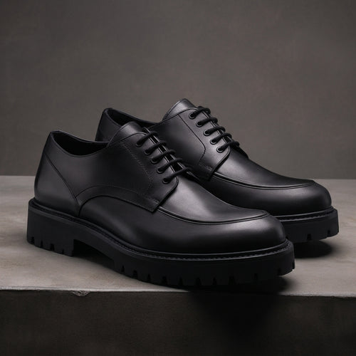 Black Leather Orion Chunky Derby Shoes - SS23